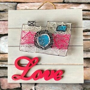 Handmade Camera Nail and String Art Hanging